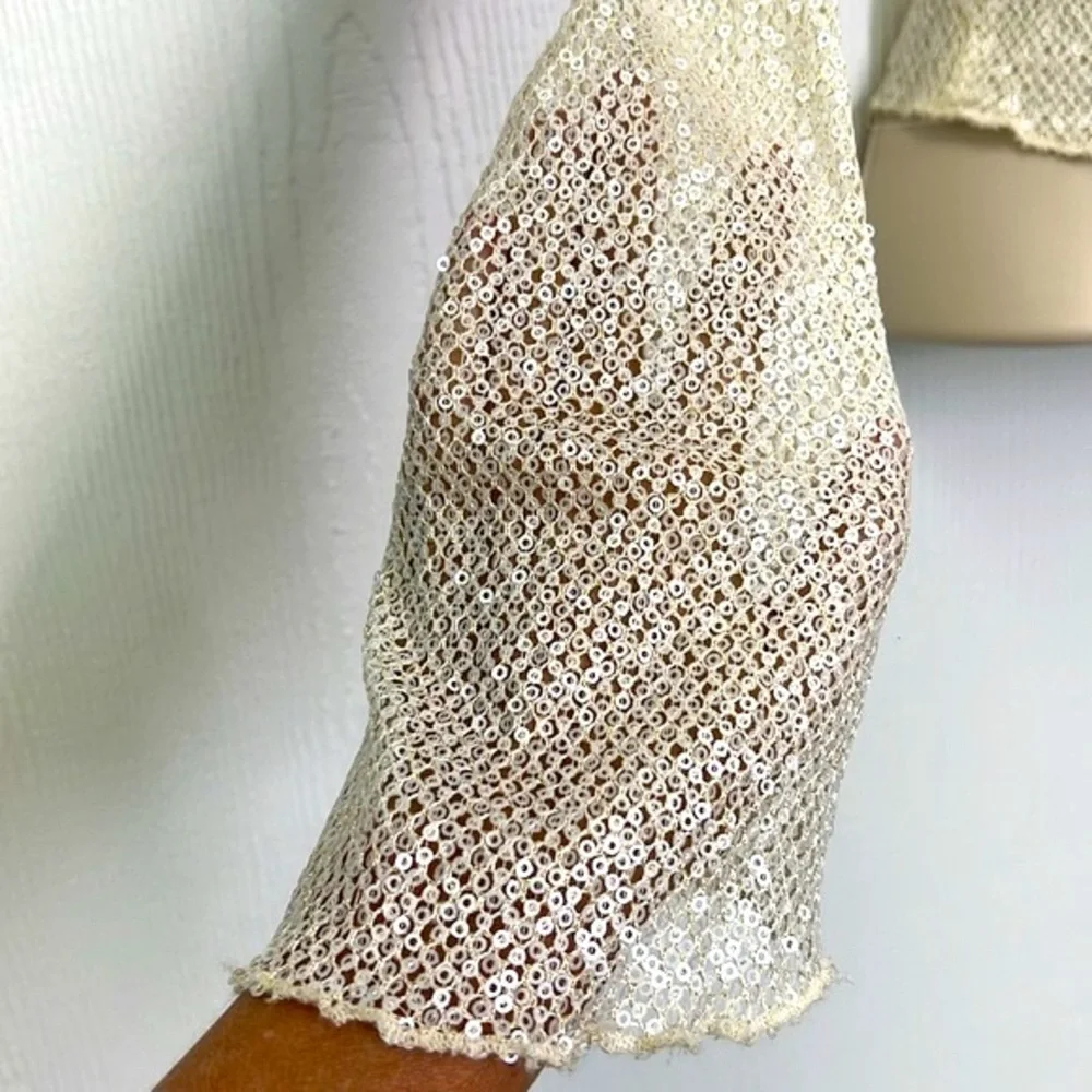 Free People - Late Night Disco Ivory Silver Sequins Embellishment Crop Blouse XS